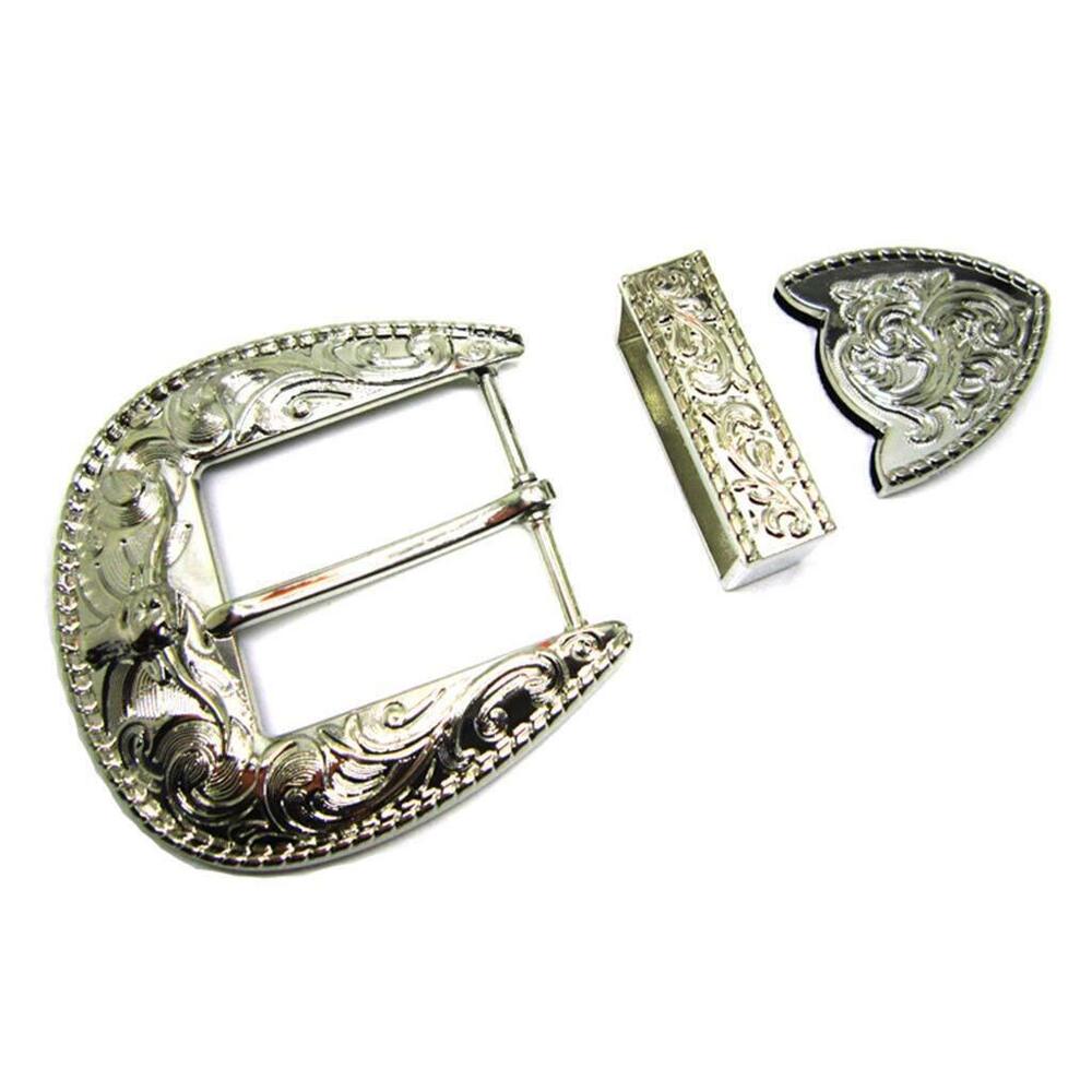 7389 Western Cowboy 3 Piece Buckle Set Engraved Longhorn Fits 1.5 inch 40mm